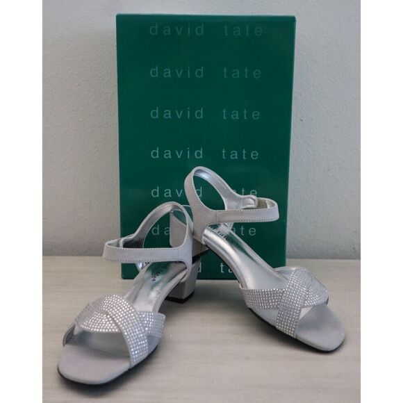 David Tate AAF20-101 Women's Sz 6.5M Silver Nova Suede Rain Heeled Sandals - Picture 1 of 11
